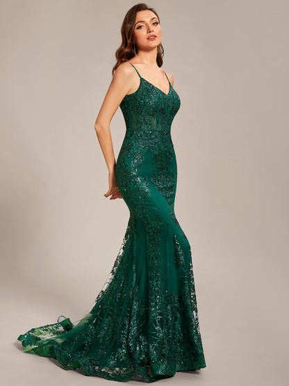 Deep V-Neck Backless Bodycon Shiny Mermaid Evening Dresses