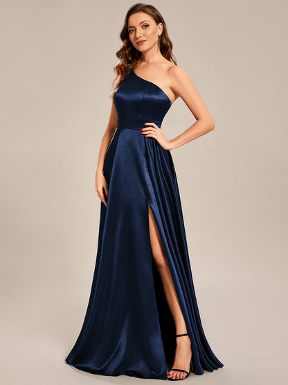 One Shoulder A-Line Floor Length Sleeveless Fit Satin Custom Evening Dress