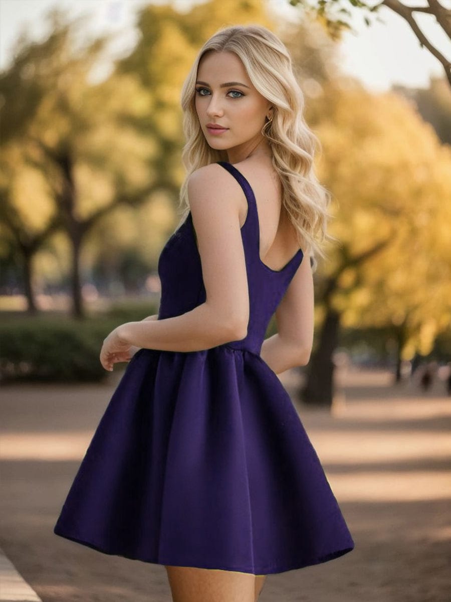 Chic Square Neck Open Back A-line Satin Homecoming Dress