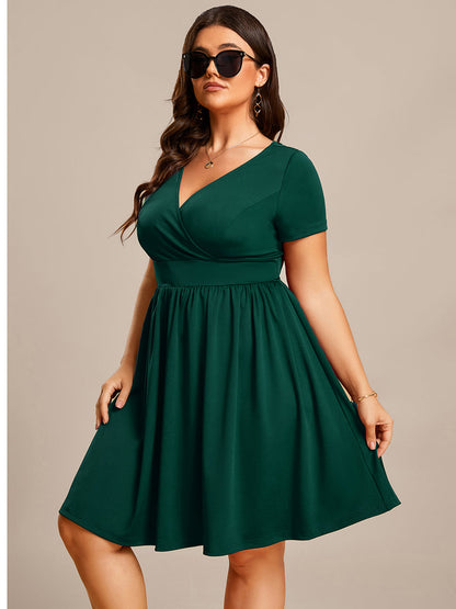 Elegant Plus Size V-Neck A-Line Evening Dress