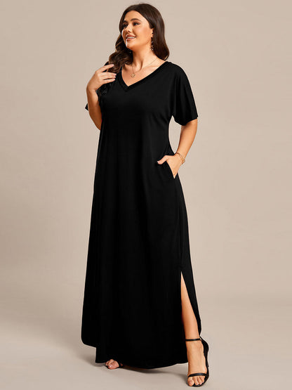 Enchanting V-Neck A-Line Split Bridesmaid Dress