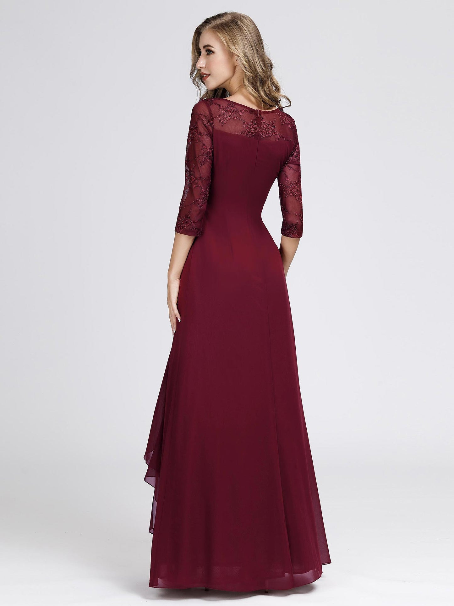 Formal Evening Gown with Concealed Zipper and Half Sleeves