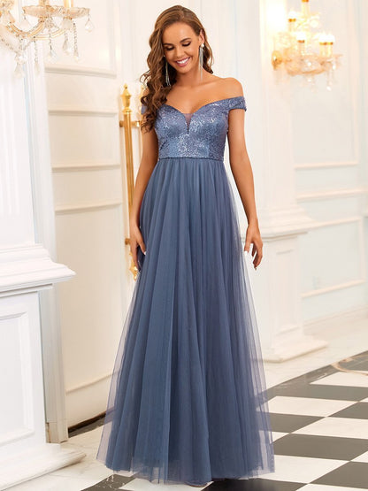 Wholesale High Waist Tulle & Sequin Sleeveless Evening Dress