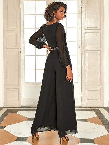 Gorgeous Round Neck Evening Wholesale Jumpsuits with Long Sleeves