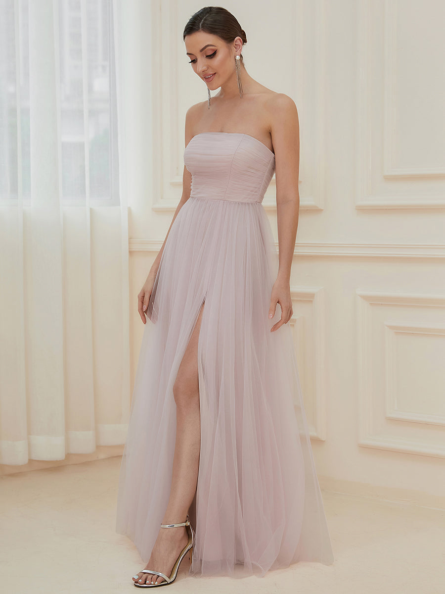 Elegant A Line Strapless Wholesale Evening Dresses with Split Design