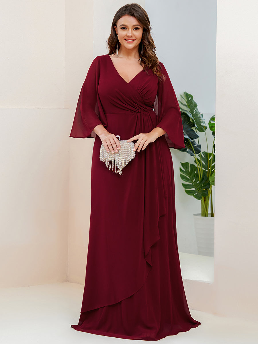 V Neck A Line Wholesale Bridesmaid Dresses with Long Ruffles Sleeves