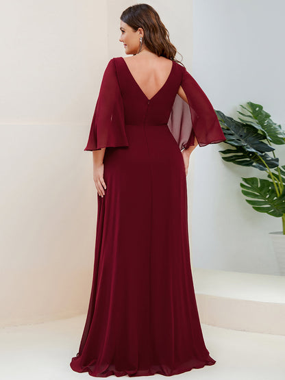 V Neck A Line Wholesale Bridesmaid Dresses with Long Ruffles Sleeves