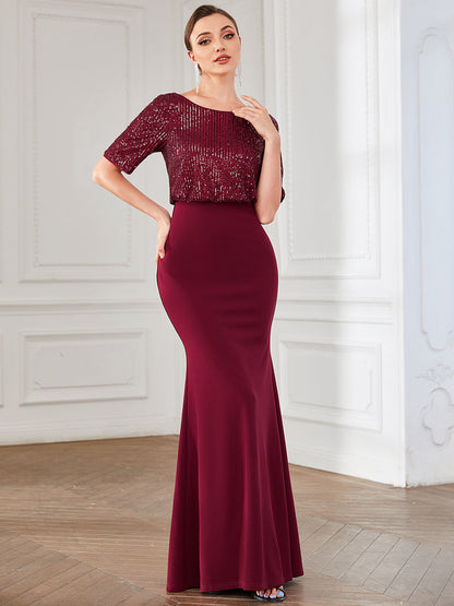 Round Neck Fishtail Wholesale Evening Dresses with Half Sleeves