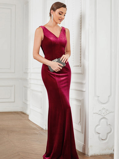 Elegant Deep V-Neck A-Line Evening Gown with Draped Back