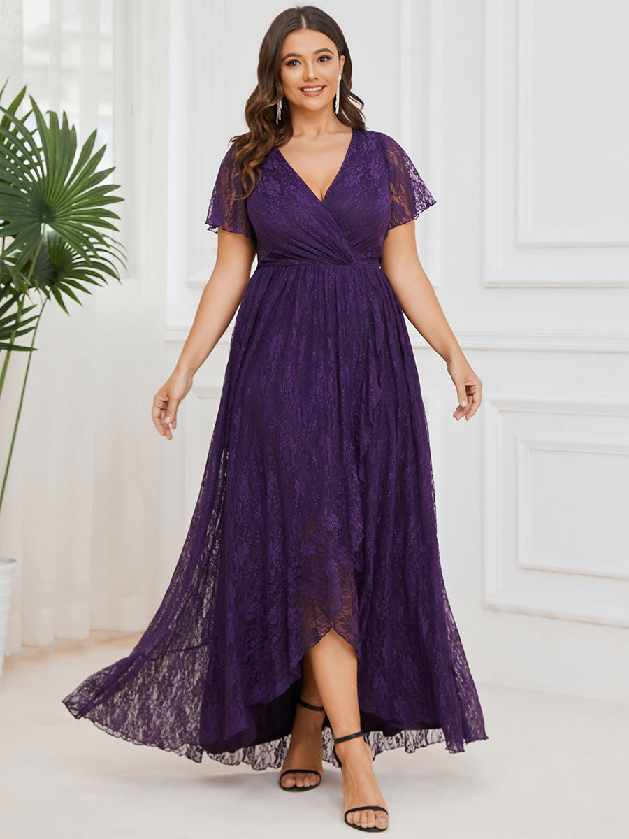 Wow Factor Deep V Neck Sheer Sleeve A-Line Evening Gown