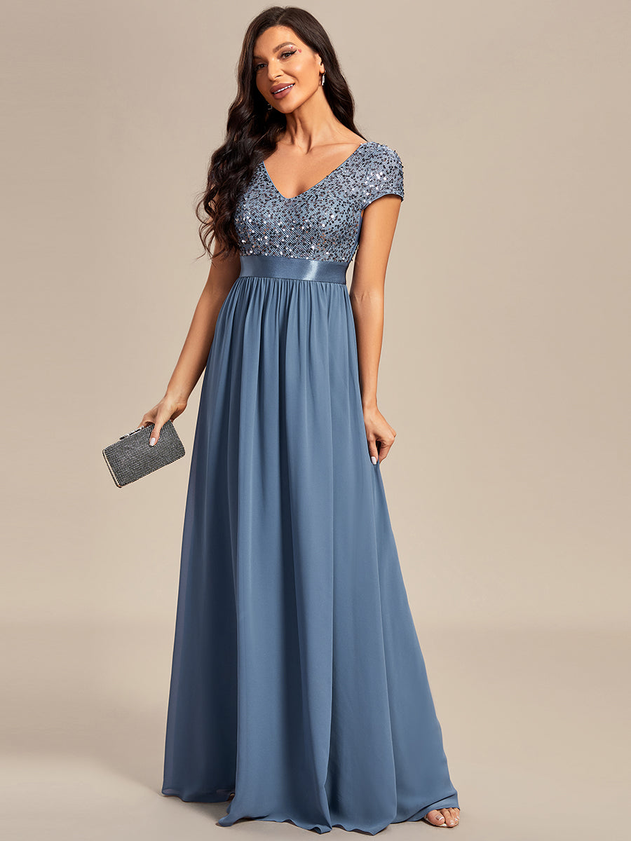Deep V Neck Pencil Wholesale Evening Dresses with Short Sleeves