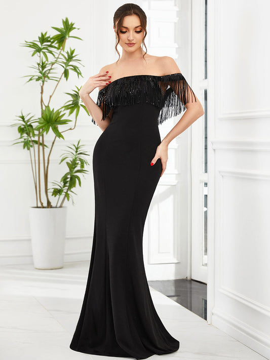 Sexy Tassels Off Shoulders Fishtail Wholesale Evening Dresses