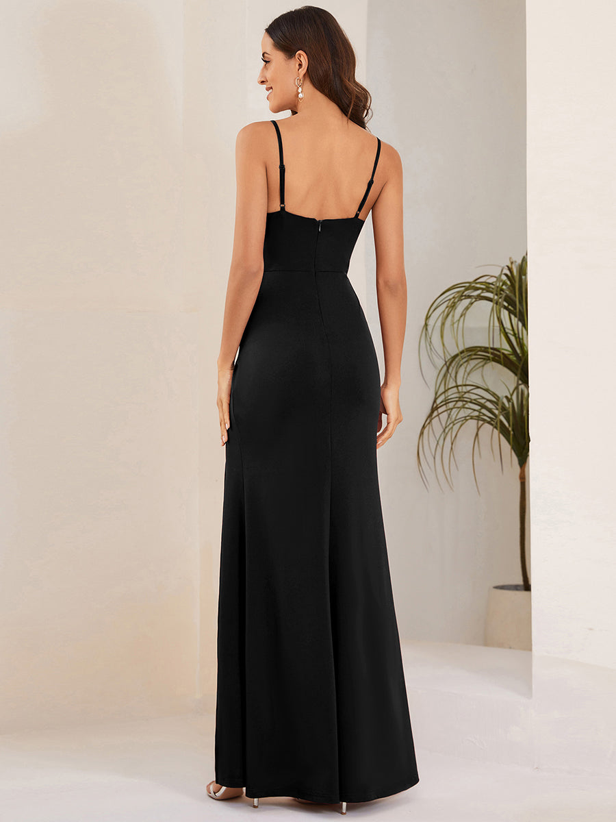 Glamorous Shiny Spaghetti Straps Evening Gown with High Side Slit