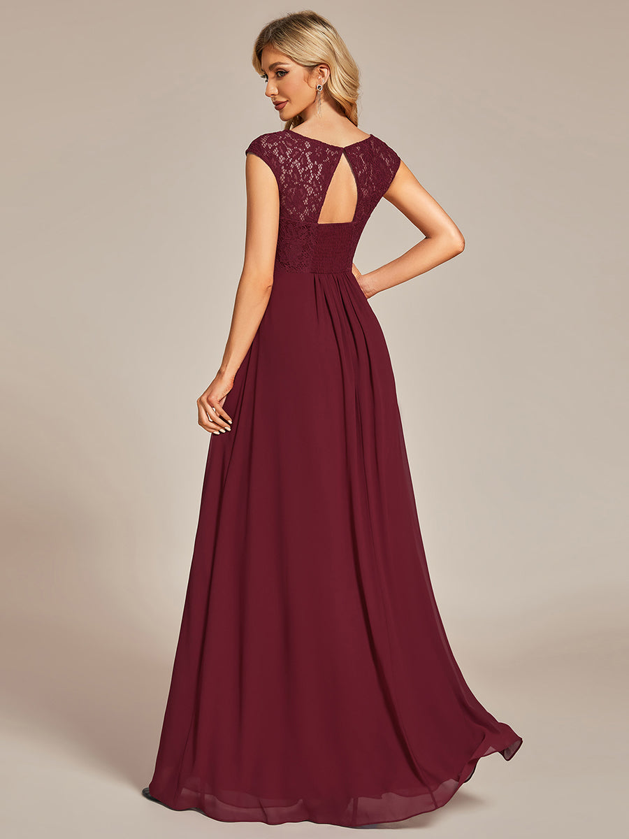 Cap Sleeve A Line Wholesale Lace & Chiffon Evening Dresses