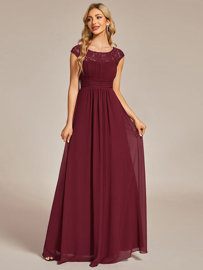 Cap Sleeve A Line Wholesale Lace & Chiffon Evening Dresses