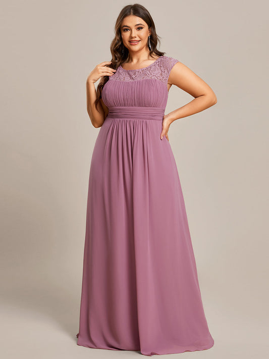 Plus Cap Sleeve A Line Wholesale Lace & Chiffon Evening Dresses
