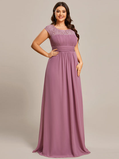 Plus Cap Sleeve A Line Wholesale Lace & Chiffon Evening Dresses