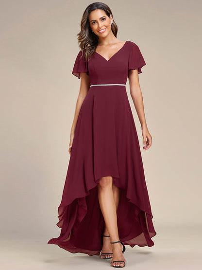 High Low Short Sleeve Chiffon Wholesale Evening Dresses
