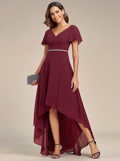 High Low Short Sleeve Chiffon Wholesale Evening Dresses