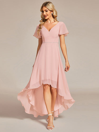 High Low Short Sleeve Chiffon Wholesale Evening Dresses