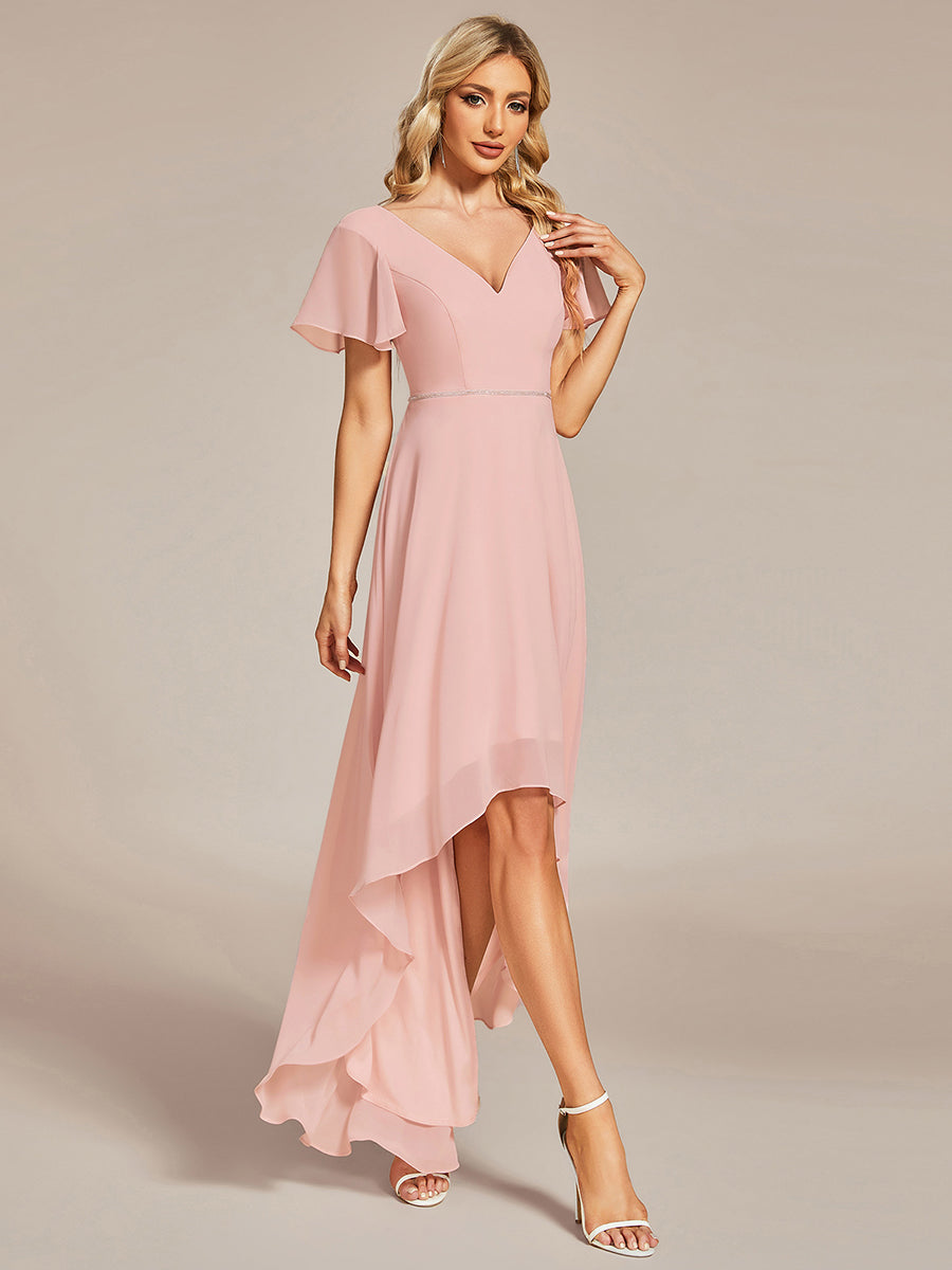 High Low Short Sleeve Chiffon Wholesale Evening Dresses