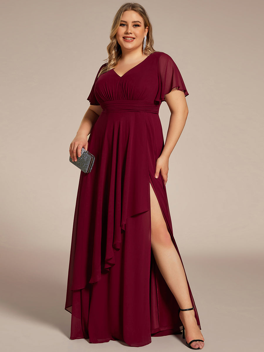 Plus Side Split V Neck Ruched Wholesale Chiffon Bridesmaid Dresses