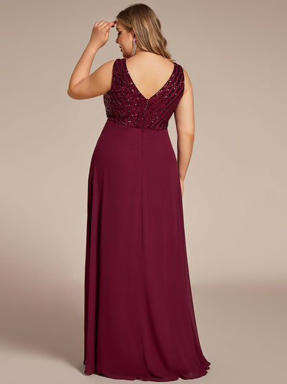 Plus-Sleeveless VNeck Sequin & Chiffon Wholesale Evening Dresses