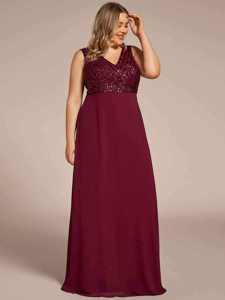 Plus-Sleeveless VNeck Sequin & Chiffon Wholesale Evening Dresses