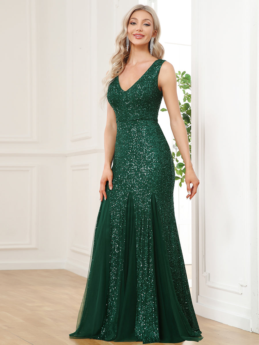 Sparkly Sleeveless A Line Wholesale Evening Dresses with Round Neck