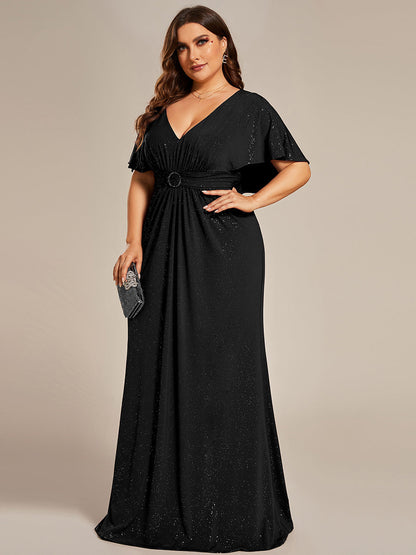 Sparkly Deep V Neck Pleated Wholesale Evening Dresses With Belt