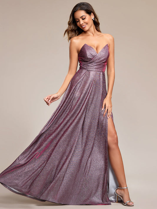 Hot Split Pleated Shiny Maxi Lacing design Wholesale Evening Dresses