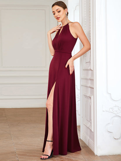 Sleeveless Hollow Out Split Wholesale Bridesmaid Dresses with A Line