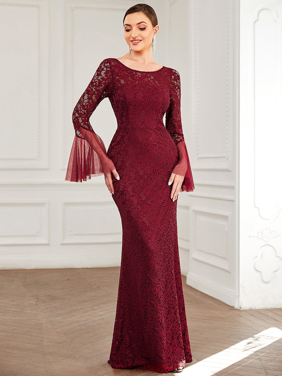 Round Neck Fishtail Wholesale Evening Dresses with Long Sleeves