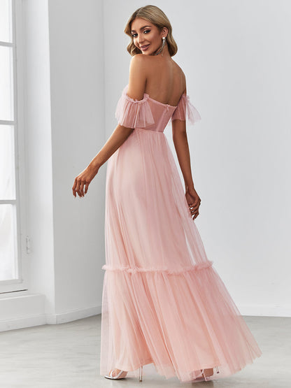 Strapless A Line Ruffles Sleeves Wholesale Evening Dresses
