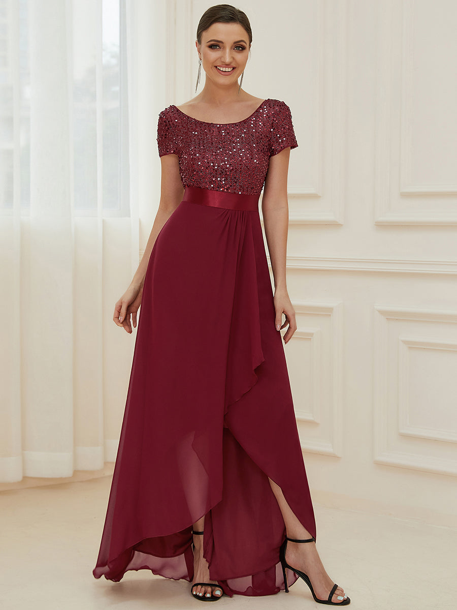 Exquisite Sparkle Embellished Evening Gown with Ribbon Waistbelt