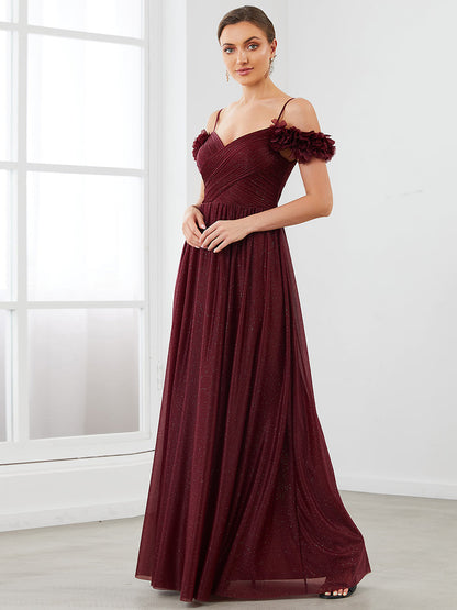 Off Shoulders A Line Spaghetti Strap Sparkly Wholesale Evening Dresses