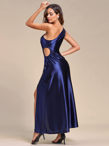 Hot One Shoulder Pleated Bare Waist Wholesale Stain Evening Dresses