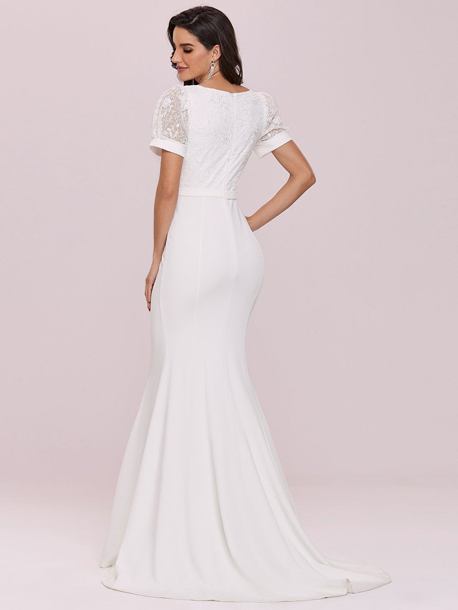 Plunge Neck Lace Bodice Wholesale Maxi Fishtail Wedding Dress
