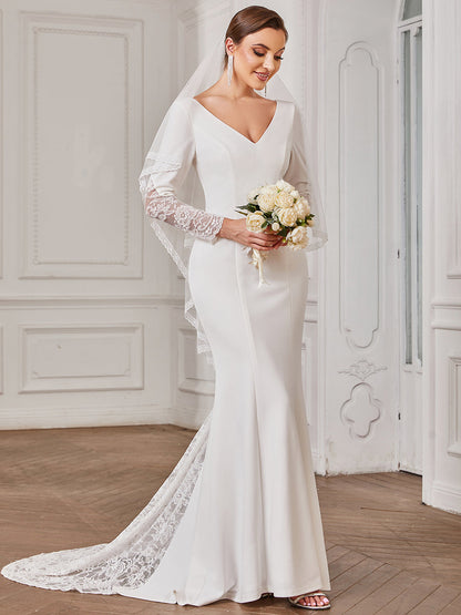 Elegant Deep V Neck Long Sleeves A Line Wholesale Wedding Dresses