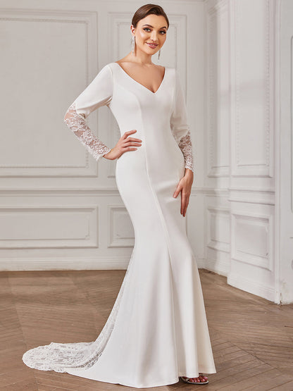 Elegant Deep V Neck Long Sleeves A Line Wholesale Wedding Dresses