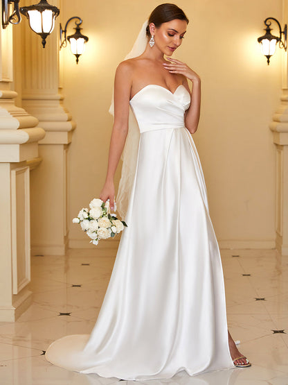 Elegant Strapless A Line Wholesale Wedding Dresses with Split Design