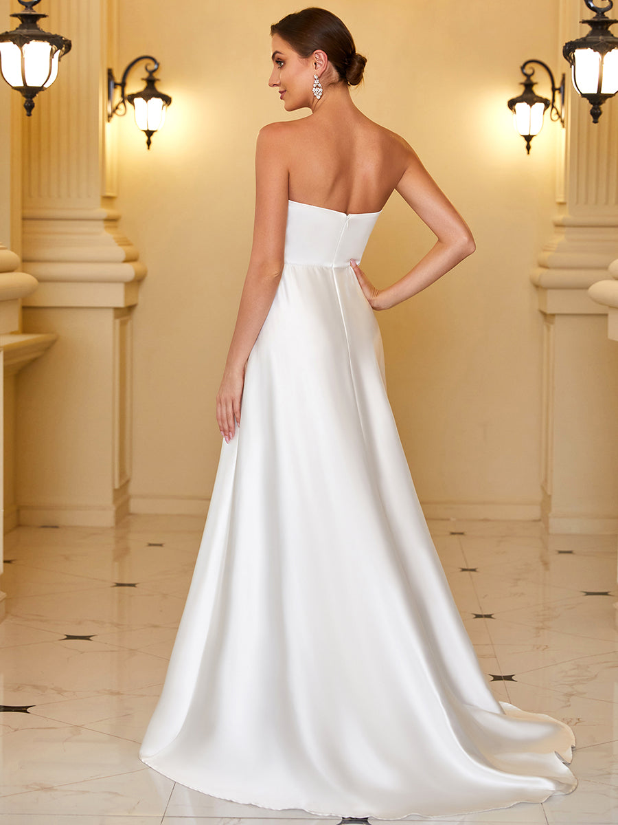 Elegant Strapless A Line Wholesale Wedding Dresses with Split Design