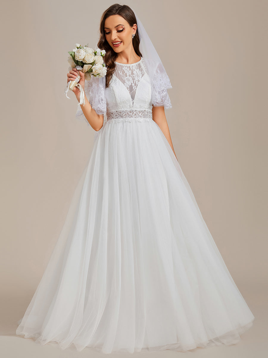 Elegant Hollow Lace Round Neck Wholesale Wedding Dresses