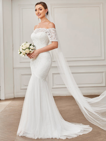 Off Shoulders Fishtail Half Sleeves Wholesale Wedding Dresses