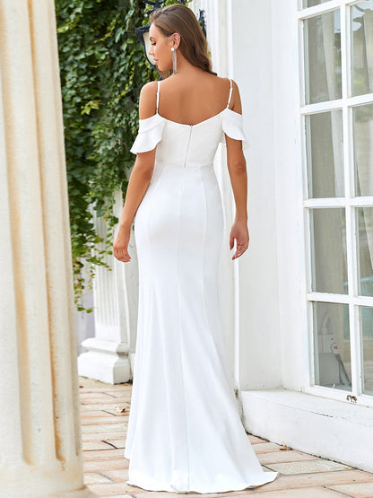 A Line Ruffle Sleeves Wholesale Wedding Dresses with split