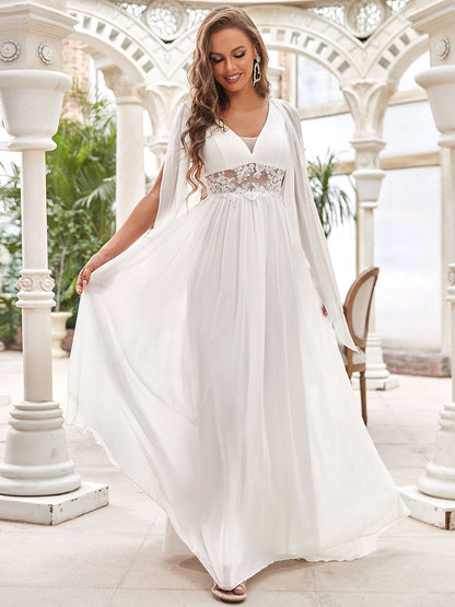 Enchanting Deep V-Neck A-Line Wedding Gown