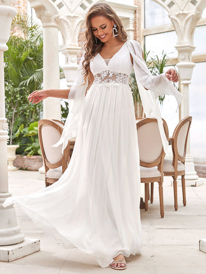 Enchanting Deep V-Neck A-Line Wedding Gown