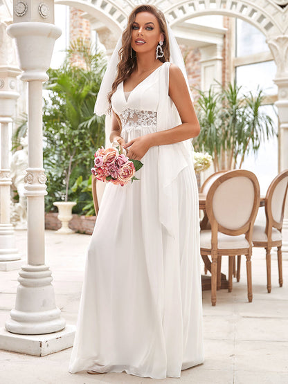 Enchanting Deep V-Neck A-Line Wedding Gown