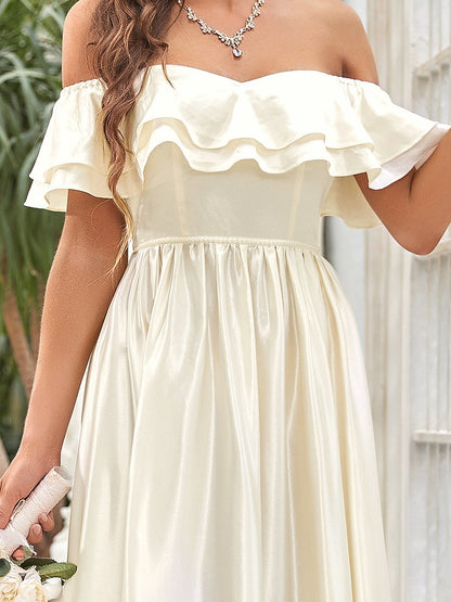 Ruffle Sleeves A-line Floor Length Wholesale Wedding Dresses