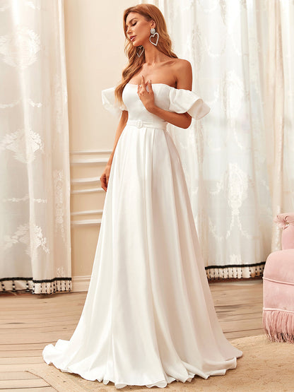 Gorgeous A Line Wholesale Wedding Dresses With Short Puff Sleeves